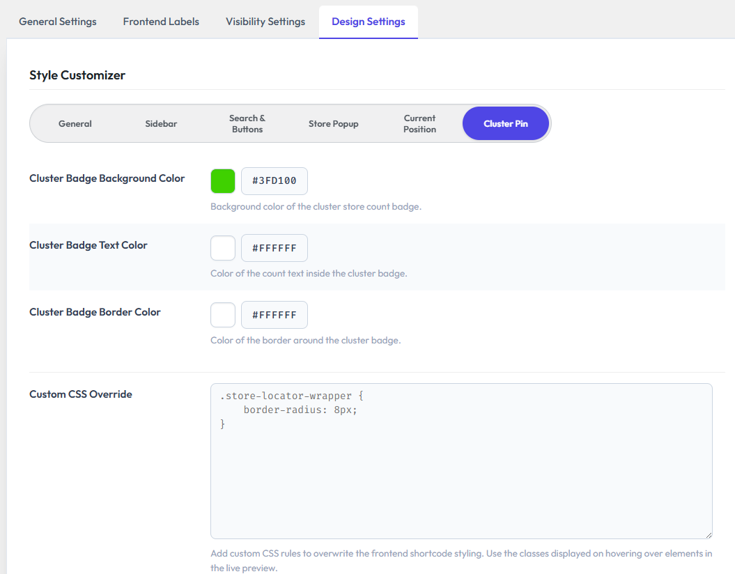 Store Locator Design Settings