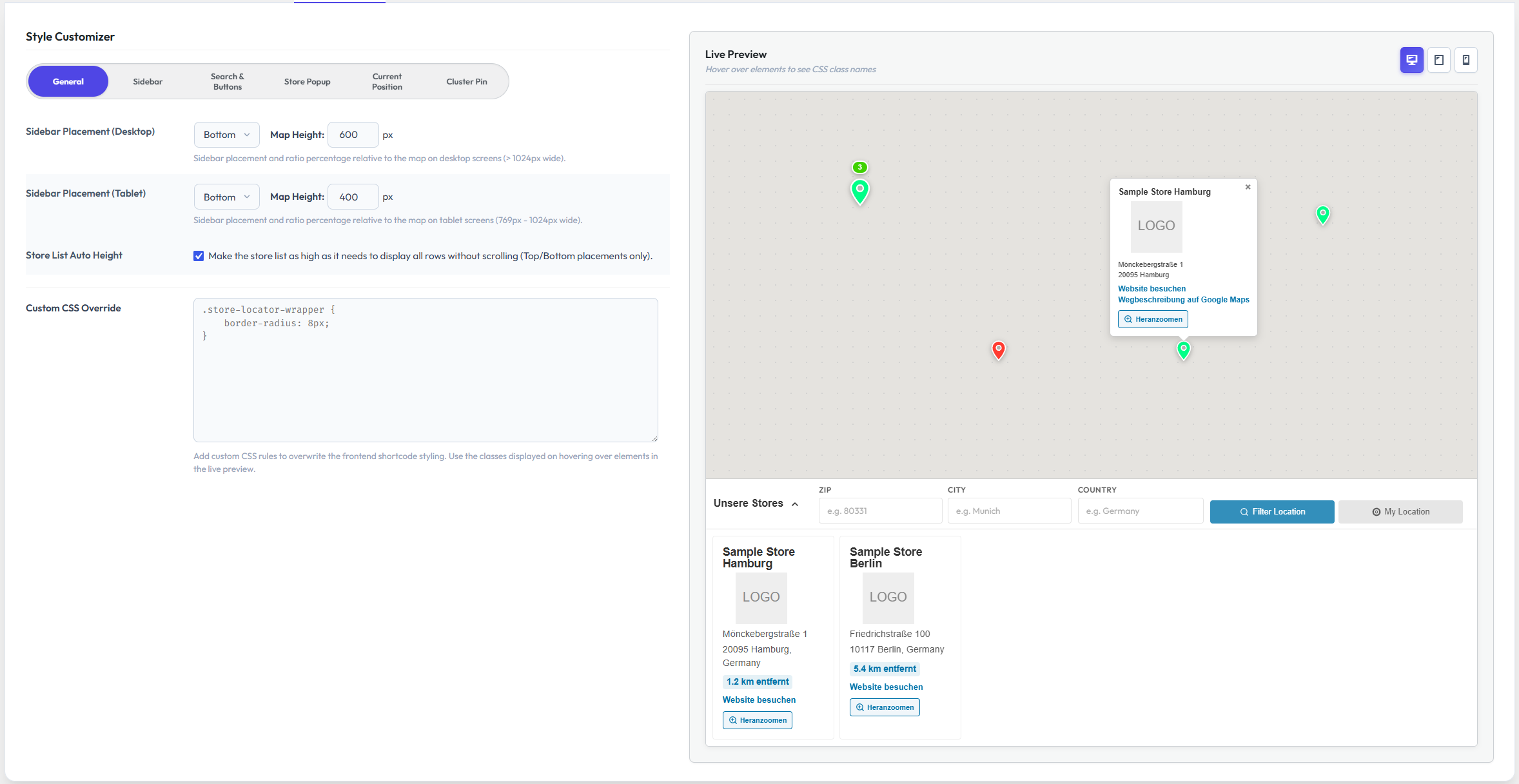Store Locator Live Preview