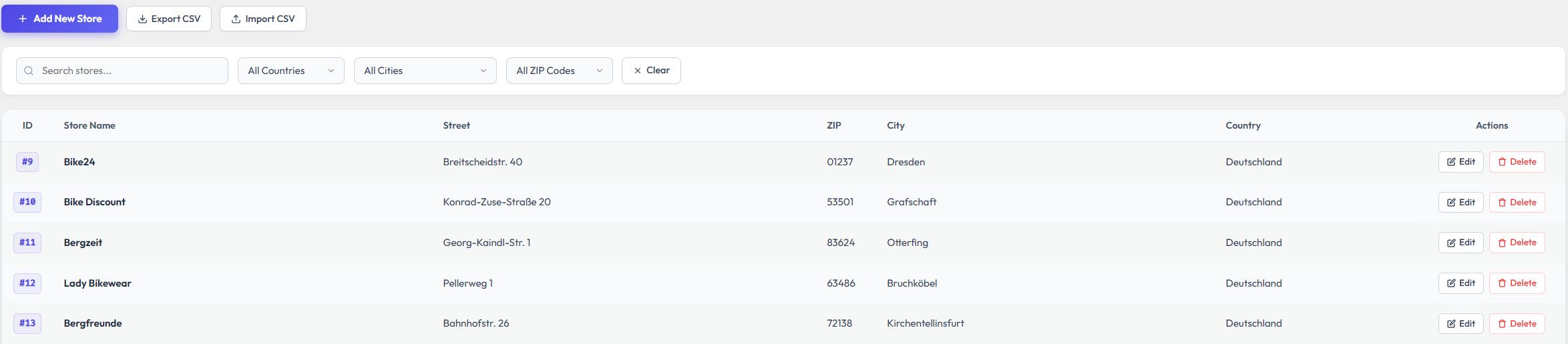 Store Locator Shop List