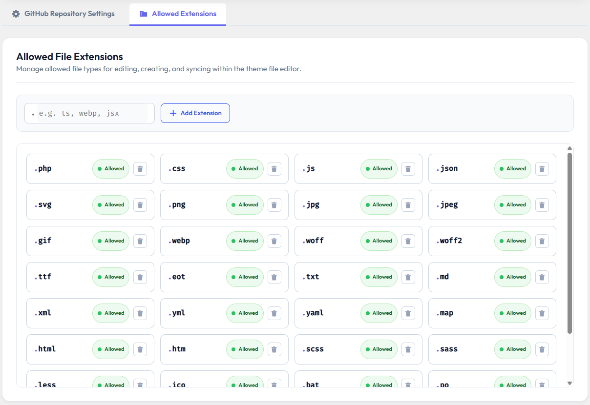 Theme File Manager & Git Sync Allowed Extensions